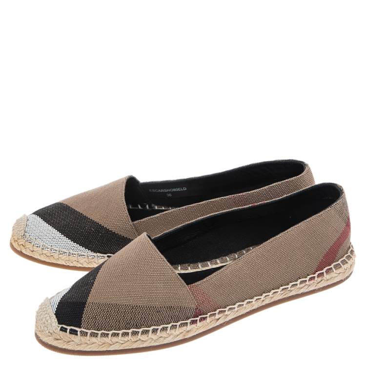Pre Owned Burberry Brown Canvas House Check Espadrilles Flats Size 36