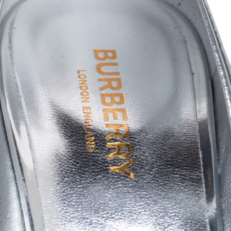 Pre Owned Burberry Silver/Brown Patent Leather Pointed Toe Annalise Pumps Size 40.5