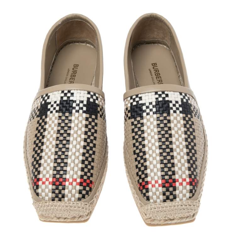 Pre Owned Burberry Archive Beige Woven Leather Espadrille Flats Size 36