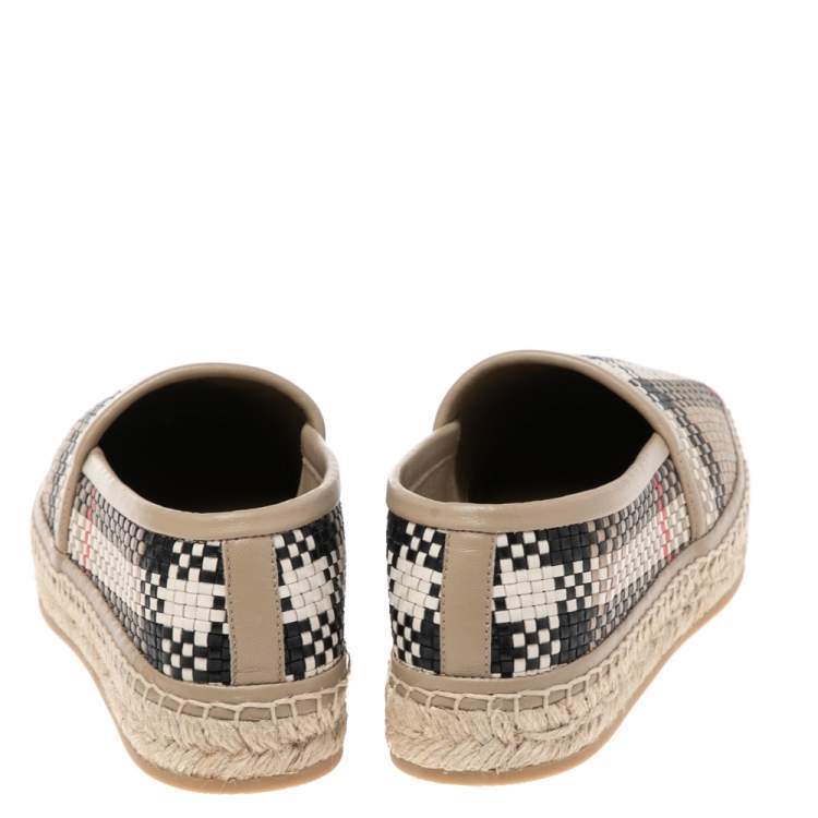 Pre Owned Burberry Archive Beige Woven Leather Espadrille Flats Size 36
