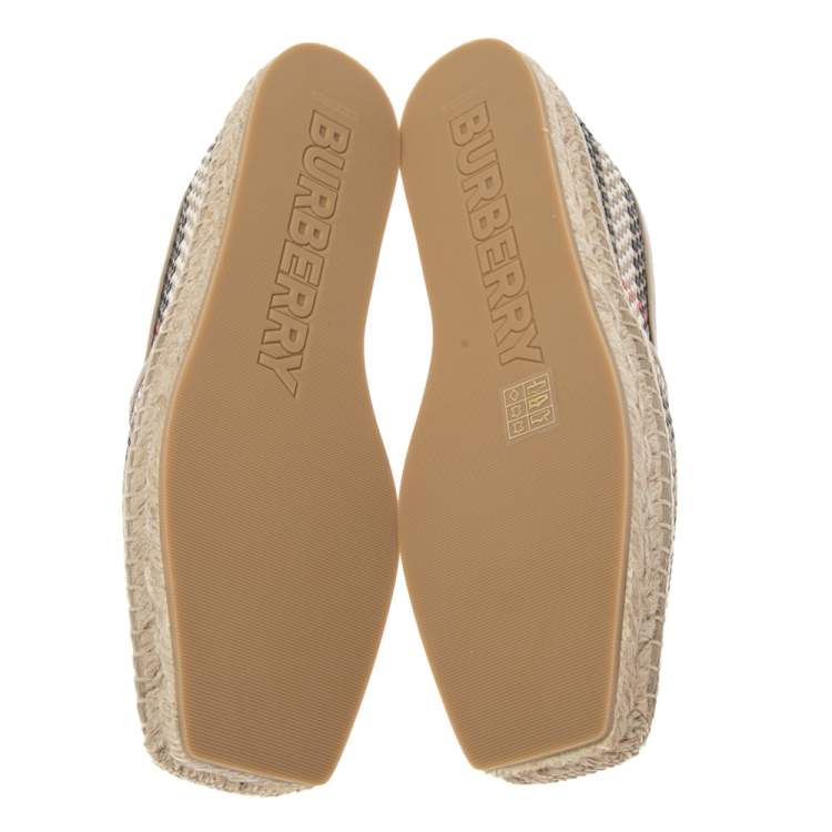 Pre Owned Burberry Archive Beige Woven Leather Espadrille Flats Size 36