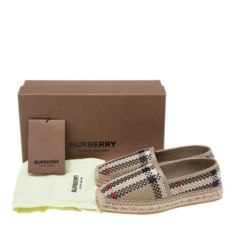 Pre Owned Burberry Archive Beige Woven Leather Espadrille Flats Size 36