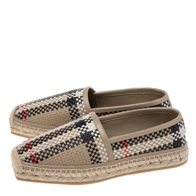 Pre Owned Burberry Archive Beige Woven Leather Espadrille Flats Size 36