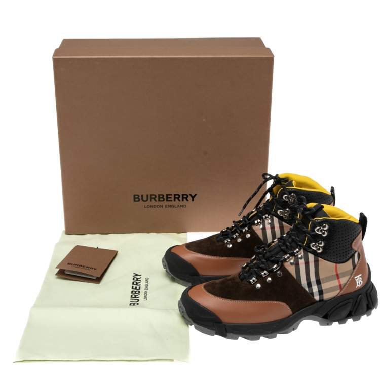 Pre Owned Burberry Multicolor/House Check Canvas And Leather Hiking Boots Size 41
