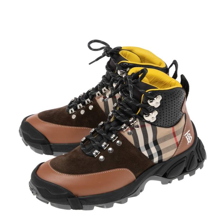 Pre Owned Burberry Multicolor/House Check Canvas And Leather Hiking Boots Size 41