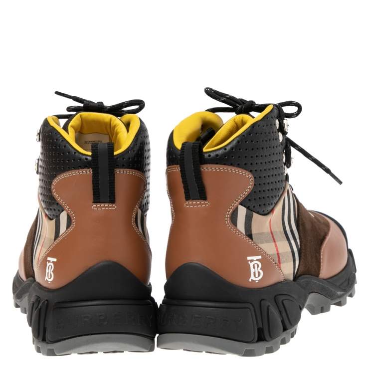 Pre Owned  Burberry Multicolor/House Check Canvas And Leather Hiking Boots Size 40