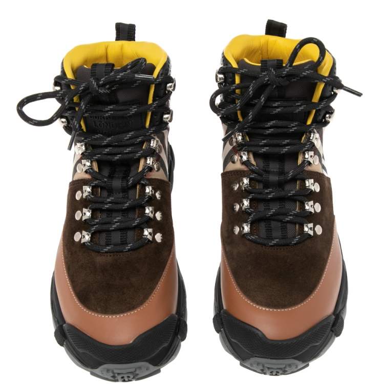 Pre Owned  Burberry Multicolor/House Check Canvas And Leather Hiking Boots Size 40