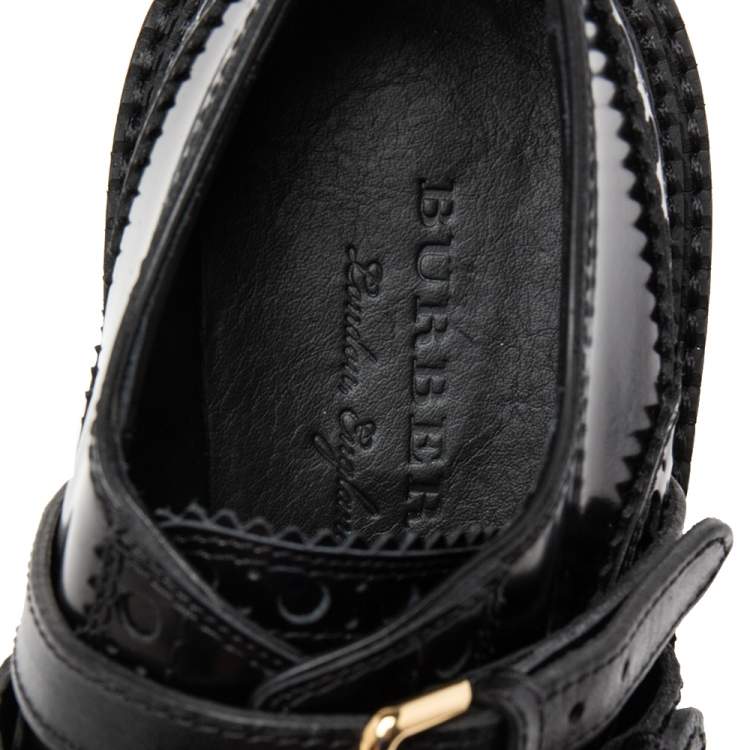 Pre Owned Burberry Black Patent Leather Doherty Multi-Strap Brogue Oxfords Size 39.5