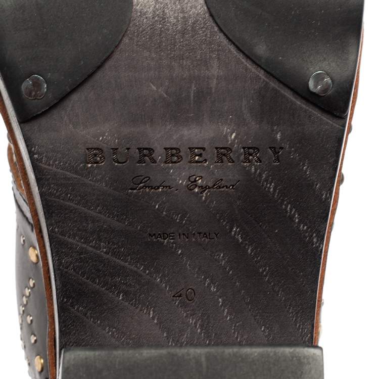 Pre Owned Burberry Black Leather Antrim Clog Platform Ankle Boots Size 40