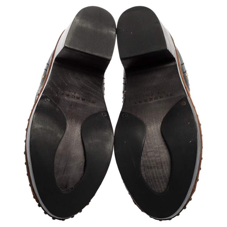 Pre Owned Burberry Black Leather Antrim Clog Platform Ankle Boots Size 40