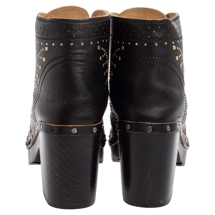 Pre Owned Burberry Black Leather Antrim Clog Platform Ankle Boots Size 40