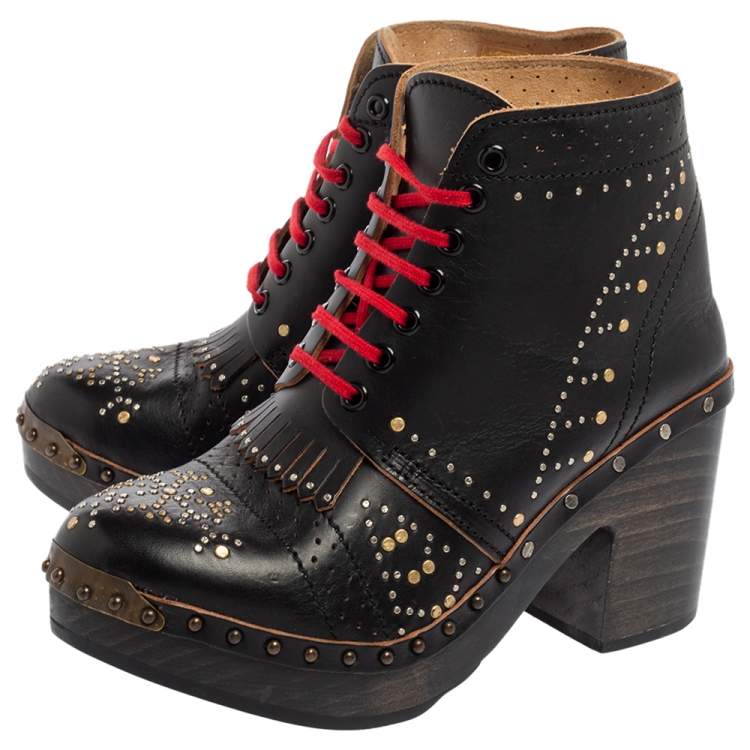 Pre Owned Burberry Black Leather Antrim Clog Platform Ankle Boots Size 40