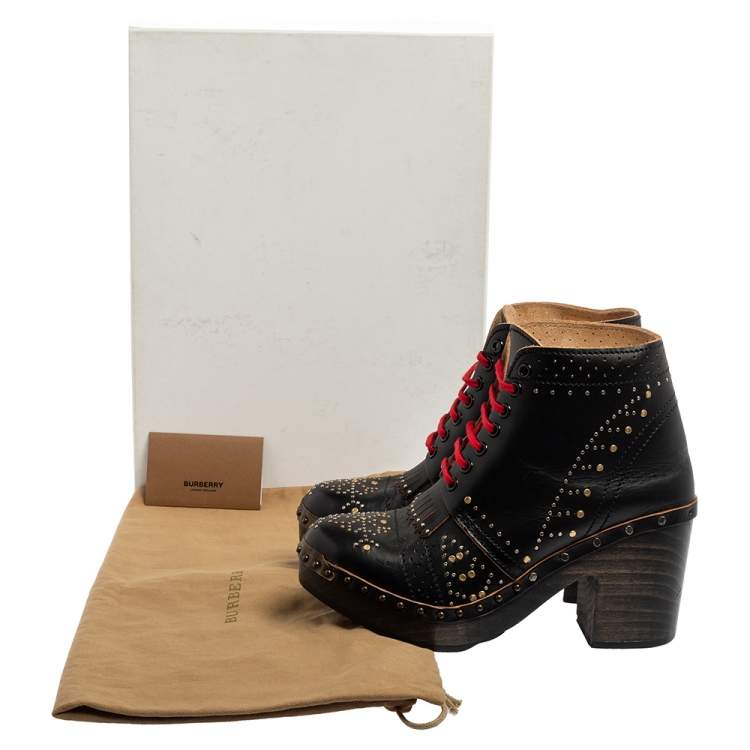 Pre Owned Burberry Black Leather Antrim Clog Platform Ankle Boots Size 40