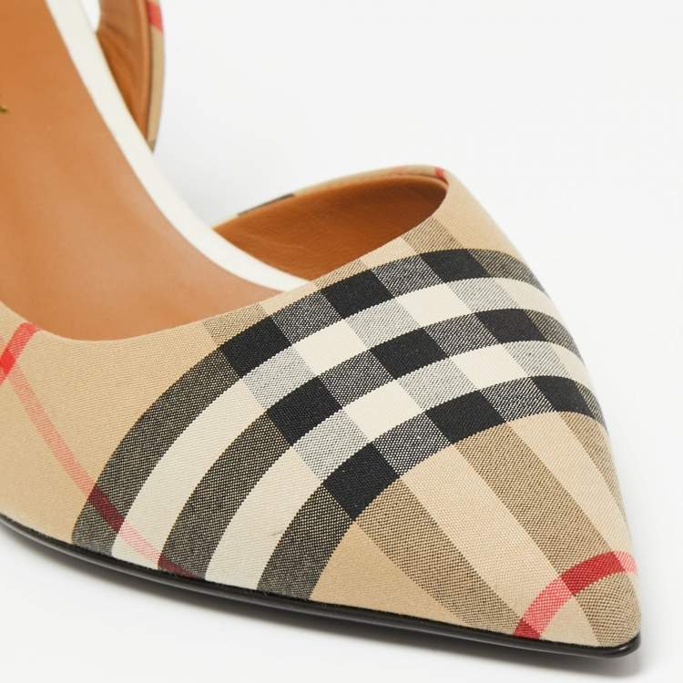 Pre Owned Burberry Multicolor Archive Check Fabric D'orsay Slingback Sandals Size 36
