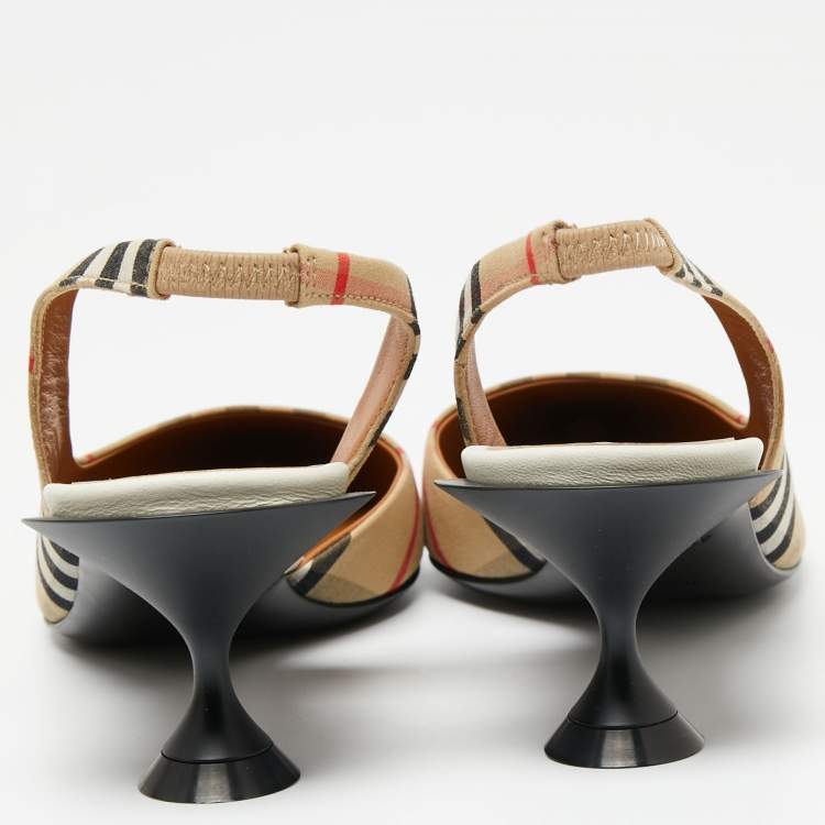 Pre Owned Burberry Multicolor Archive Check Fabric D'orsay Slingback Sandals Size 36