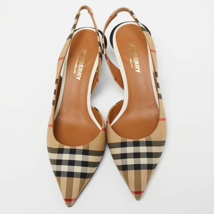 Pre Owned Burberry Multicolor Archive Check Fabric D'orsay Slingback Sandals Size 36