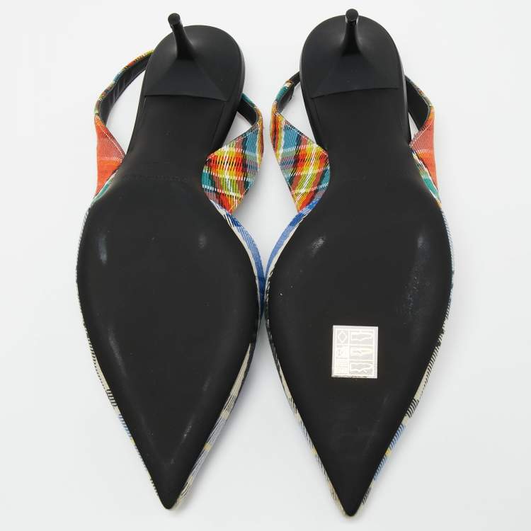 Pre Owned Burberry Multicolor Check Canvas Pointed Toe Slingback Sandals Size 40