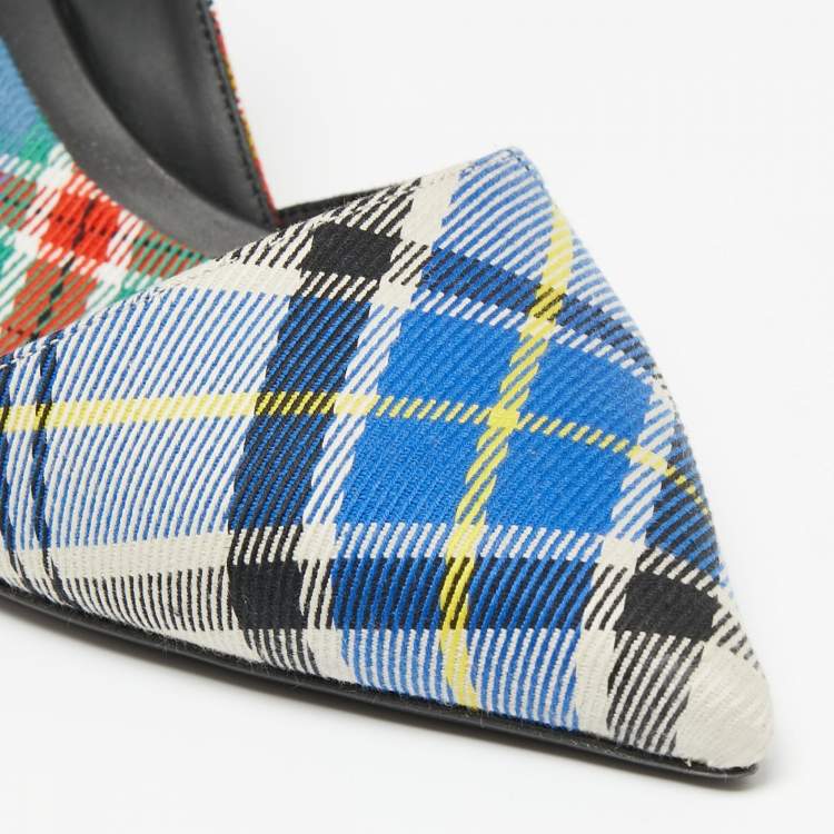 Pre Owned Burberry Multicolor Check Canvas Pointed Toe Slingback Sandals Size 40
