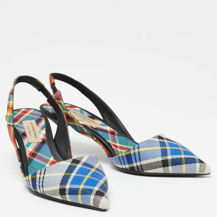 Pre Owned Burberry Multicolor Check Canvas Pointed Toe Slingback Sandals Size 40