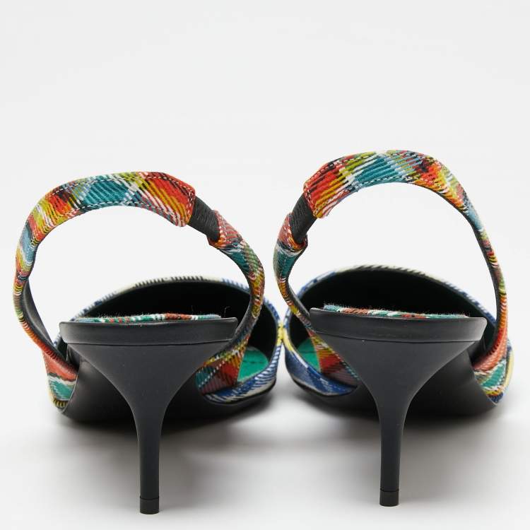 Pre Owned Burberry Multicolor Check Canvas Pointed Toe Slingback Sandals Size 40