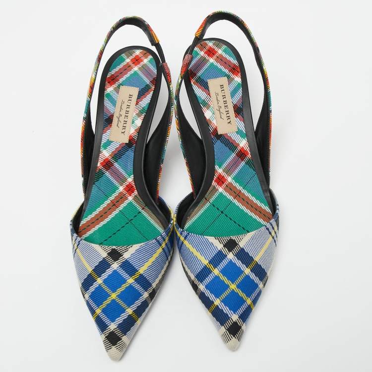 Pre Owned Burberry Multicolor Check Canvas Pointed Toe Slingback Sandals Size 40