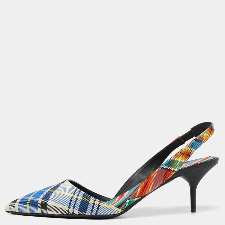 Pre Owned Burberry Multicolor Check Canvas Pointed Toe Slingback Sandals Size 40