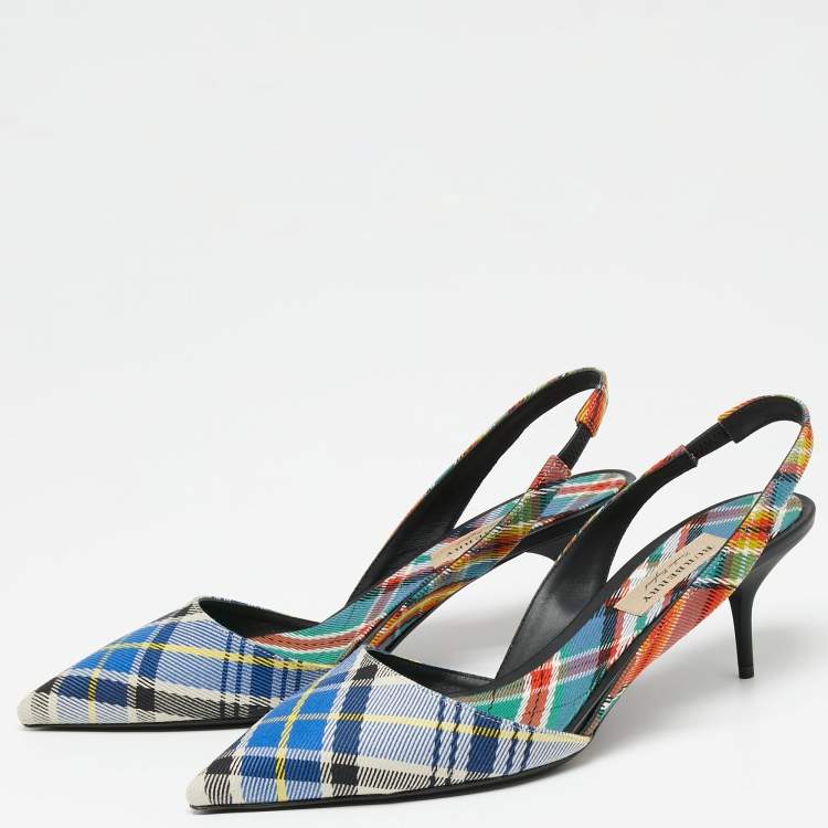 Pre Owned Burberry Multicolor Check Canvas Pointed Toe Slingback Sandals Size 40