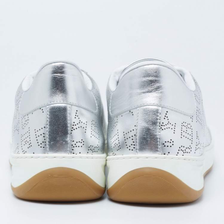 Pre Owned Burberry Metallic Silver Perforated Leather Timsbury Low Top Sneakers Size 42