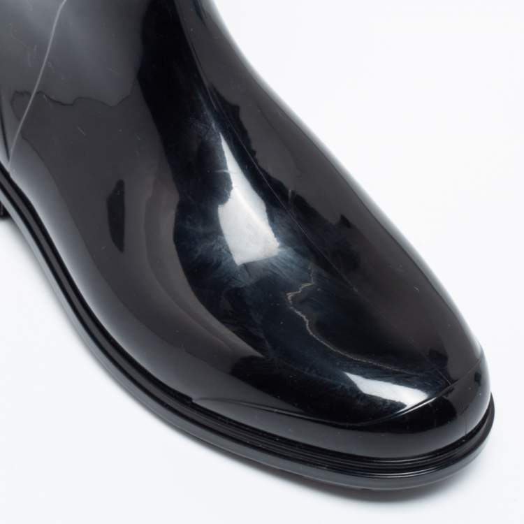 Pre Owned Burberry Black Rubber Equestrian Knight Rain Boots Size 36