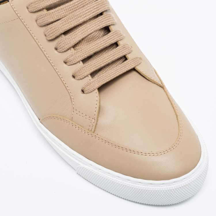 Pre Owned Burberry Beige Leather Westford Low Top Sneakers Size 38