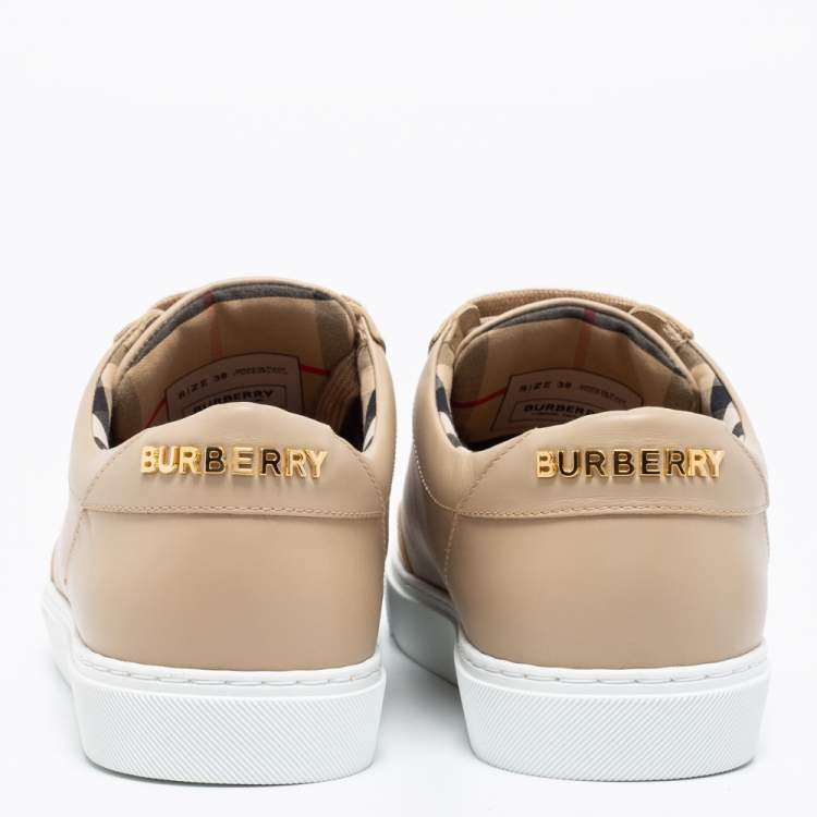 Pre Owned Burberry Beige Leather Westford Low Top Sneakers Size 38