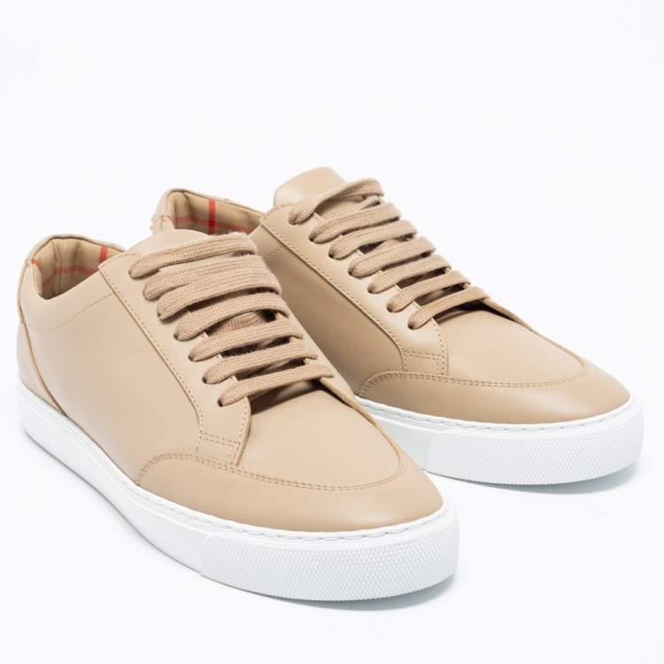 Pre Owned Burberry Beige Leather Westford Low Top Sneakers Size 38