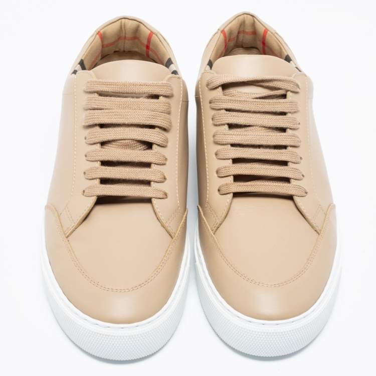 Pre Owned Burberry Beige Leather Westford Low Top Sneakers Size 38