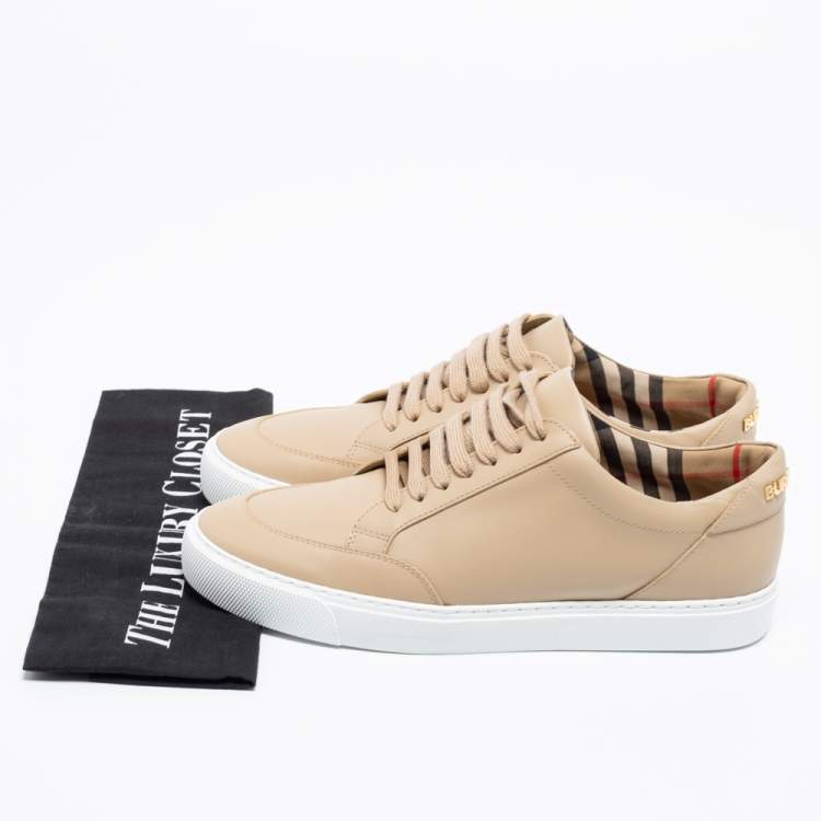 Pre Owned Burberry Beige Leather Westford Low Top Sneakers Size 38