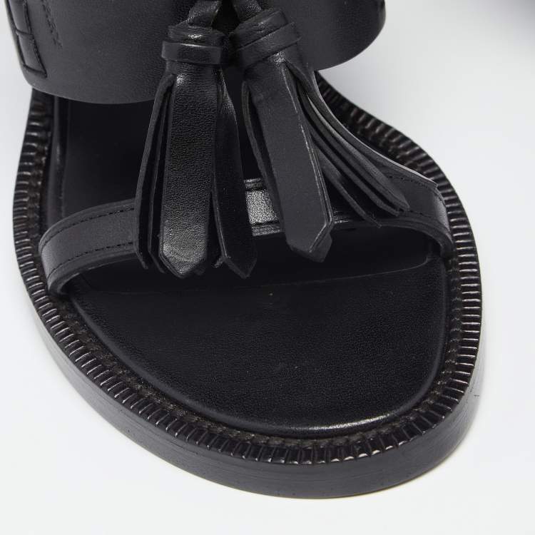 Pre Owned Burberry Black Leather Bethany Tassel Detail Block Heel Ankle Strap Sandals Size 40