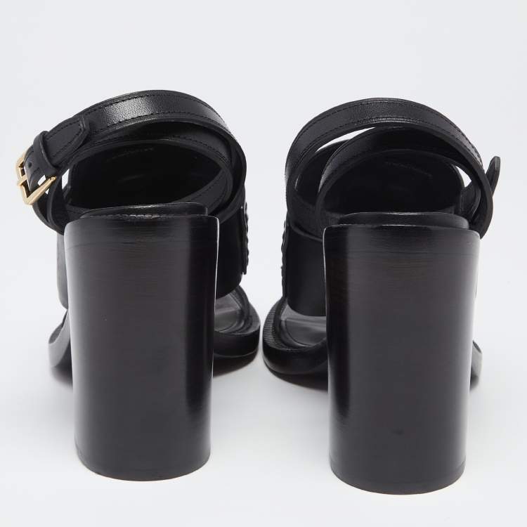 Pre Owned Burberry Black Leather Bethany Tassel Detail Block Heel Ankle Strap Sandals Size 40