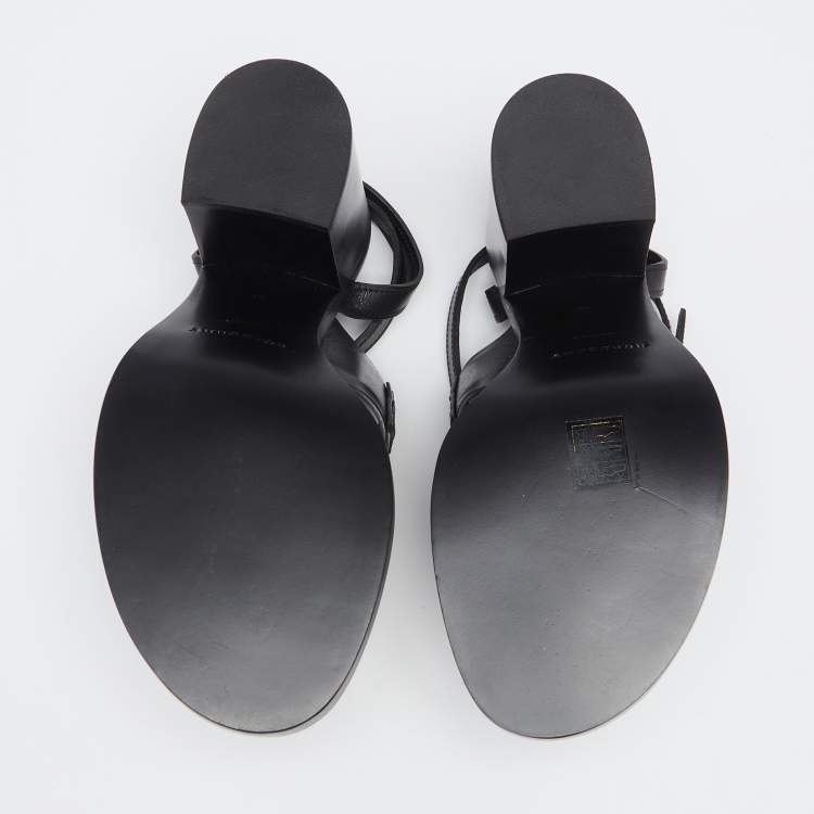 Pre Owned Burberry Black Leather Bethany Tassel Detail Block Heel Ankle Strap Sandals Size 40
