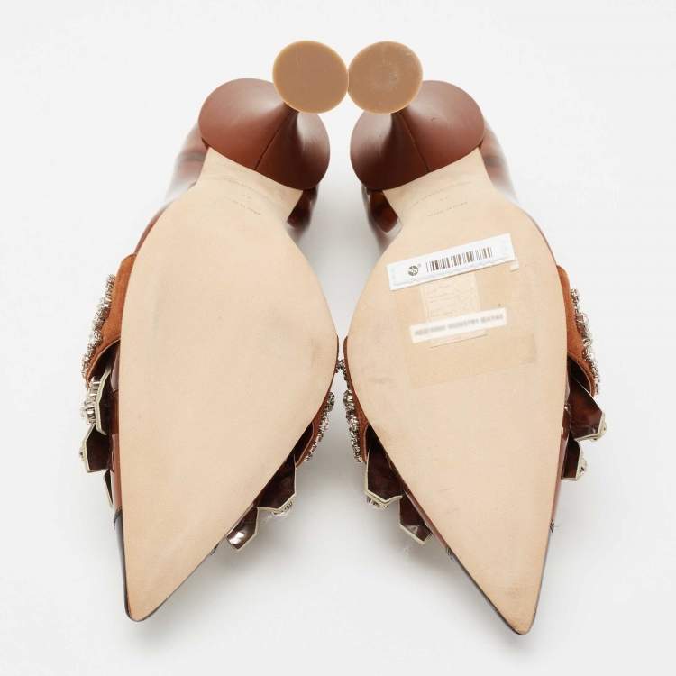 Pre Owned Burberry Brown Patent Crystal Embellished Even Pumps Size 37
