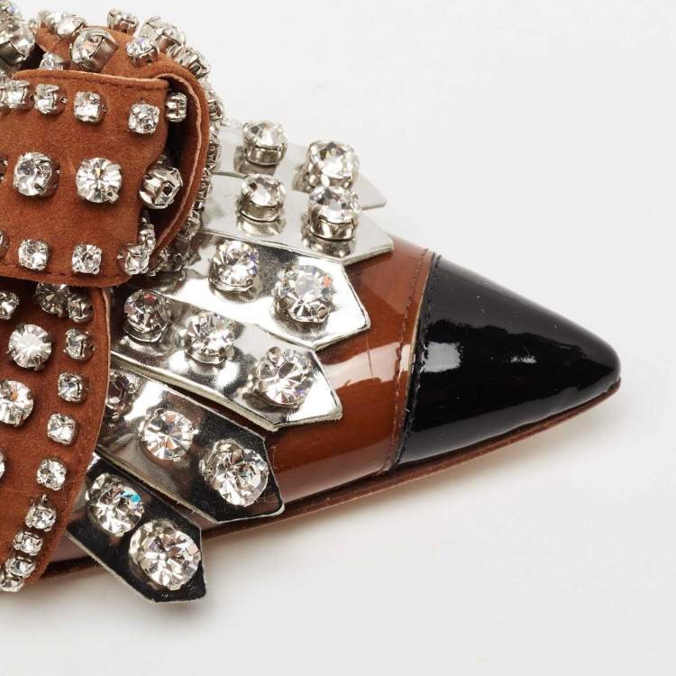 Pre Owned Burberry Brown Patent Crystal Embellished Even Pumps Size 37