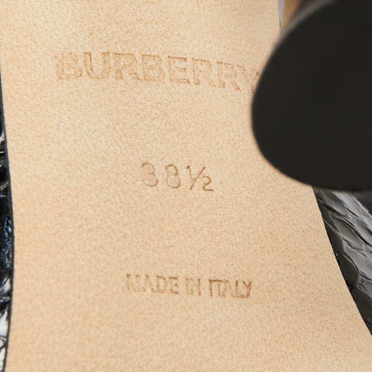 Pre Owned Burberry Black Python Embossed Leather Welton Chain Detail T-Strap Ankle-Tie Pumps Size 38.5