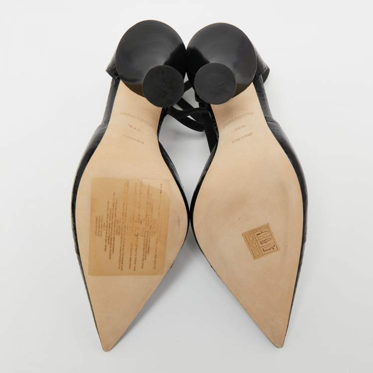 Pre Owned Burberry Black Python Embossed Leather Welton Chain Detail T-Strap Ankle-Tie Pumps Size 38.5