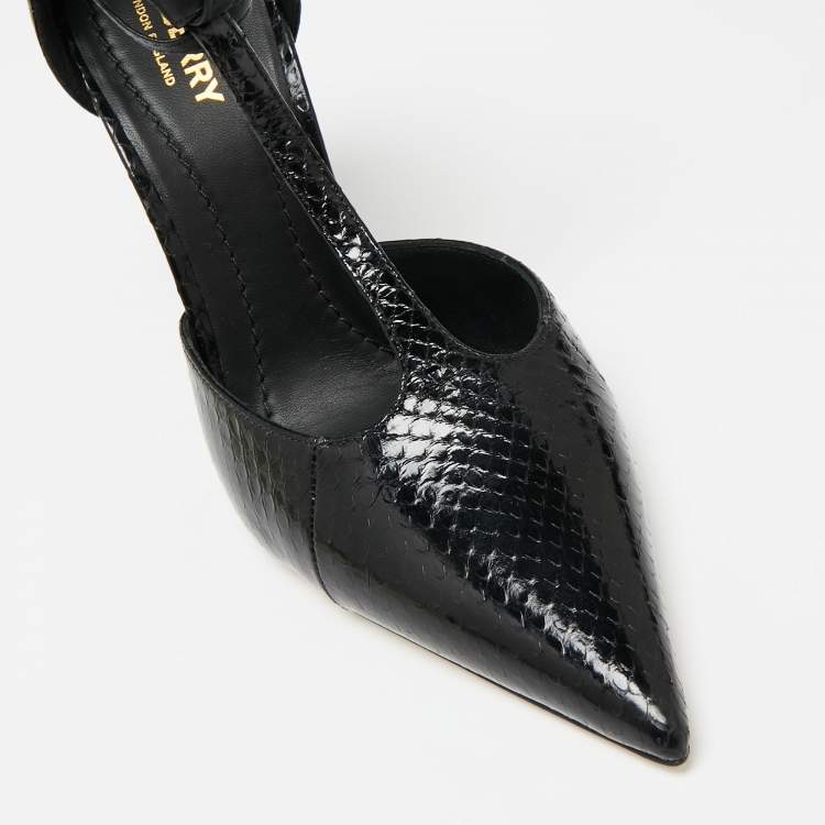 Pre Owned Burberry Black Python Embossed Leather Welton Chain Detail T-Strap Ankle-Tie Pumps Size 38.5