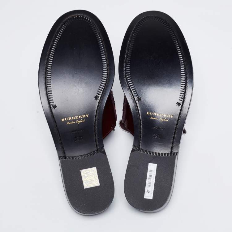 Pre Owned Burberry Two Tone Patent Leather Beckshill Fringe Details Flat Mules Size 39.5