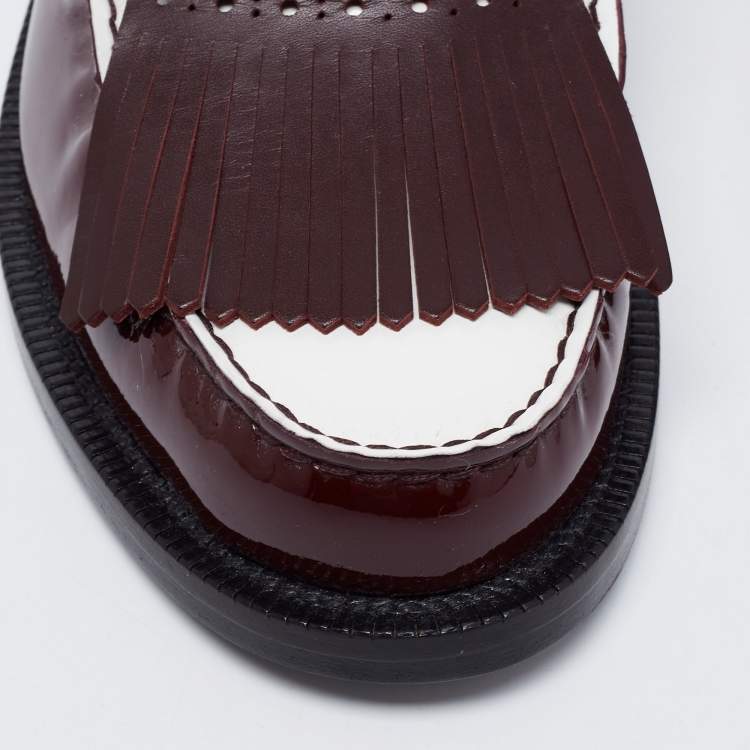 Pre Owned Burberry Two Tone Patent Leather Beckshill Fringe Details Flat Mules Size 39.5