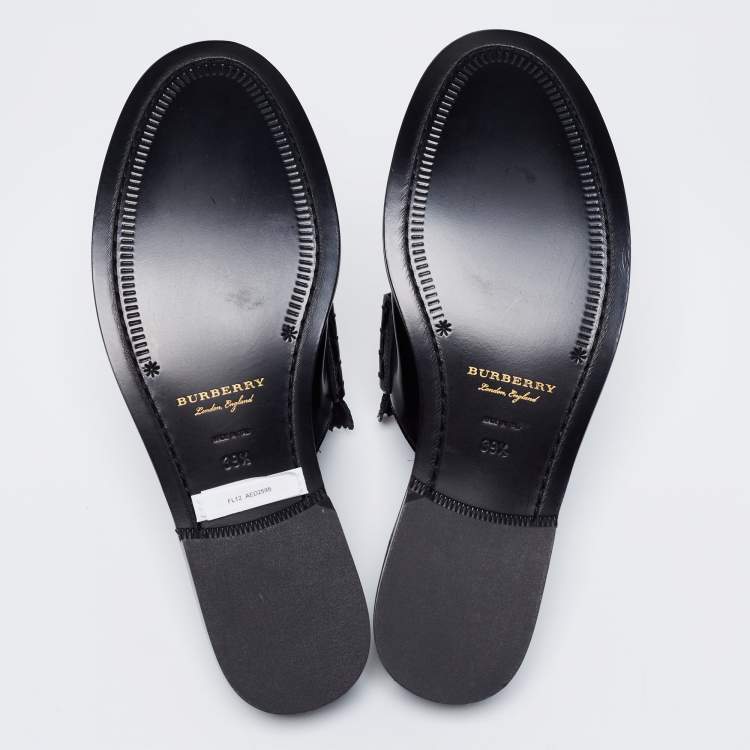 Pre Owned Burberry Two Tone Leather Beckshill Fringe Details Flat Mules Size 39.5
