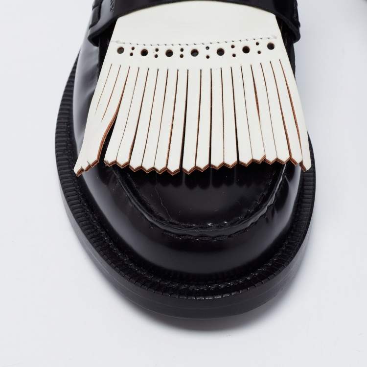 Pre Owned Burberry Two Tone Leather Beckshill Fringe Details Flat Mules Size 39.5