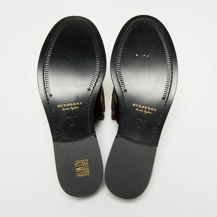 Pre Owned Burberry Two Tone Leather Beckshill Fringe Details Flat Mules Size 40