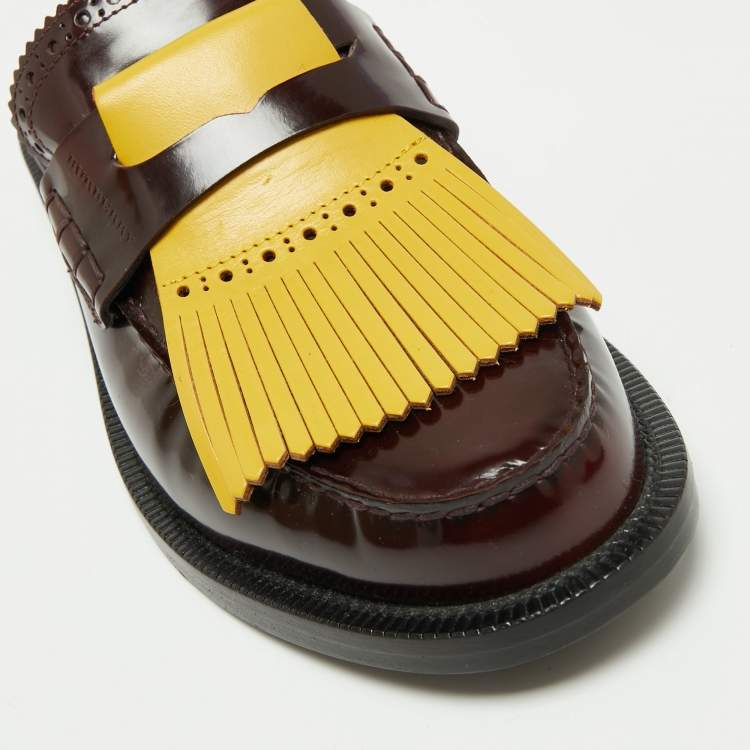 Pre Owned Burberry Two Tone Leather Beckshill Fringe Details Flat Mules Size 40