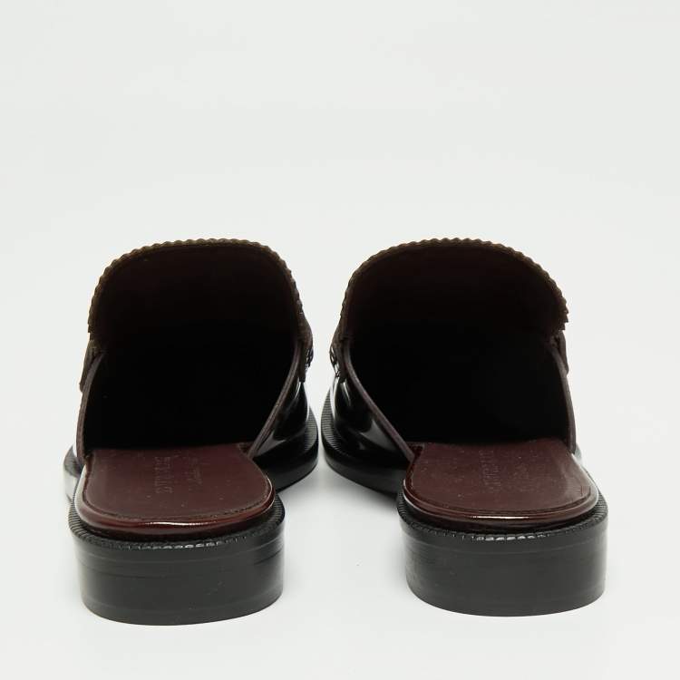 Pre Owned Burberry Two Tone Leather Beckshill Fringe Details Flat Mules Size 40