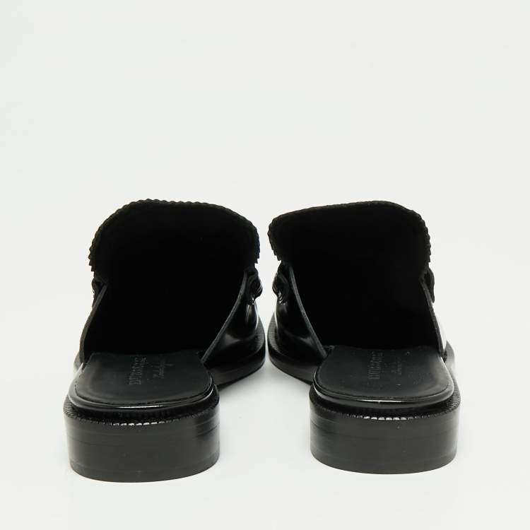 Pre Owned Burberry Two Tone Leather Beckshill Fringe Details Flat Mules Size 40